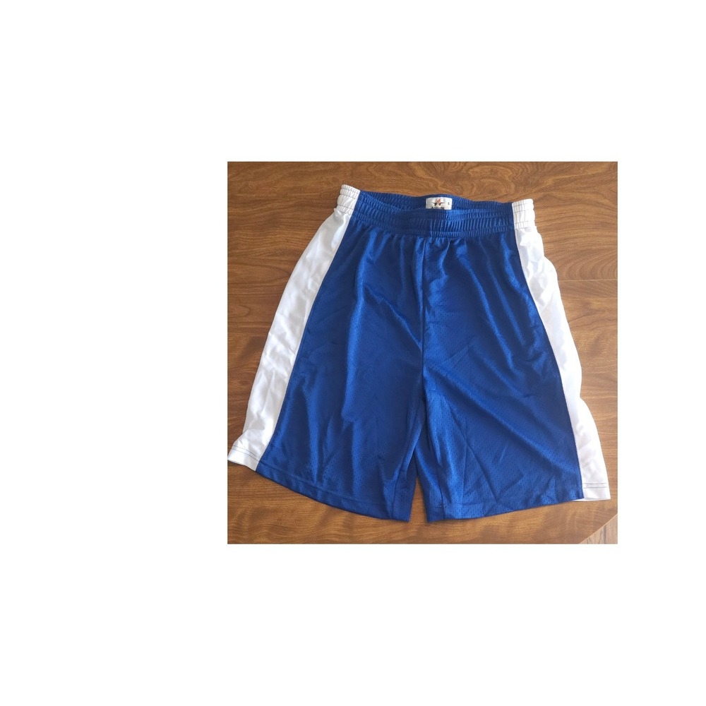 Alleson‎ Athletic Shorts Blue White Side Stripe Mesh Basketball Shorts S